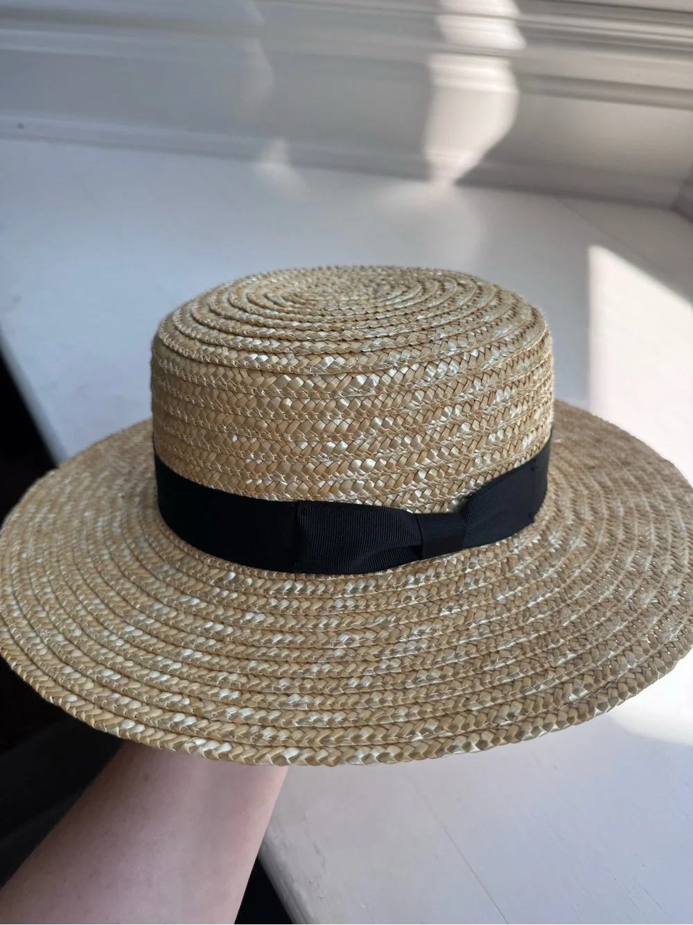 Lack of Color Straw Boater Hat with Black Ribbon